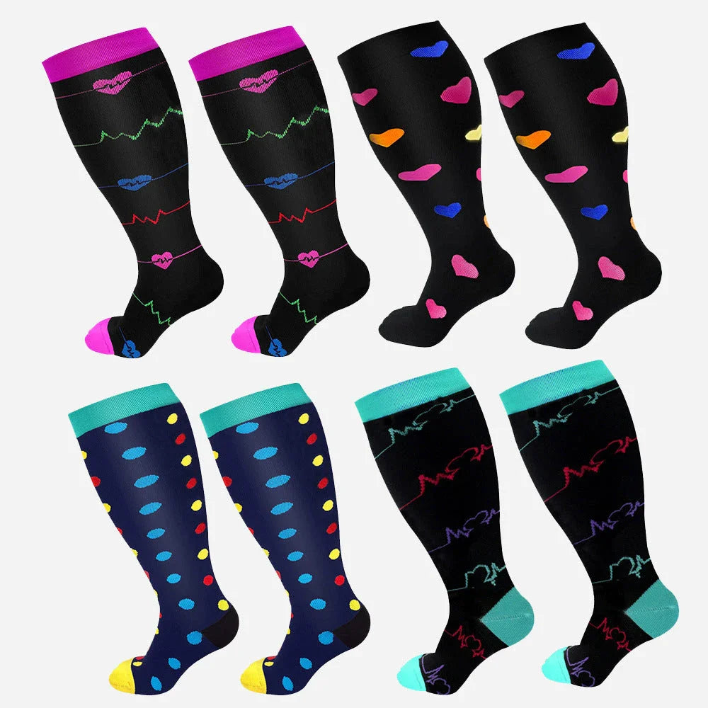 Premium plus size compression socks with breathable bamboo fibers, innovative compression technology, and stylish designs for active lifestyles