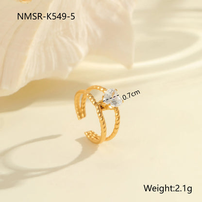 Gold electroplated stainless steel ring with heart shape design and open mouth fitting