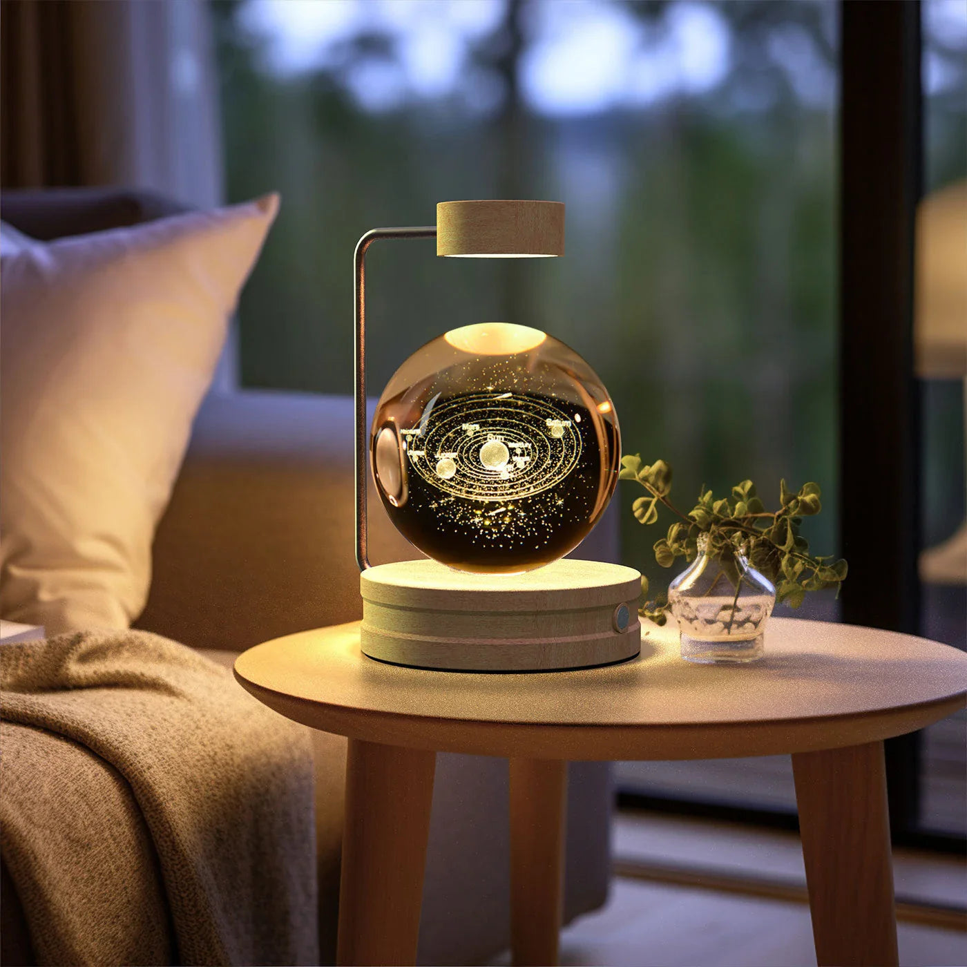 Crystal Ball Cosmic Dinosaur Indoor Night Light with USB Power and Warm Bedside Lighting