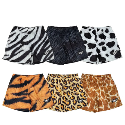 Men's leopard print quick-dry polyester sports shorts for basketball and fitness training