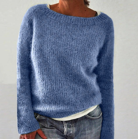 Classic fine wool knit sweater with stitching detail