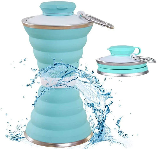 500ml foldable silicone water bottle in various colors, showcasing its compact and leak-proof design
