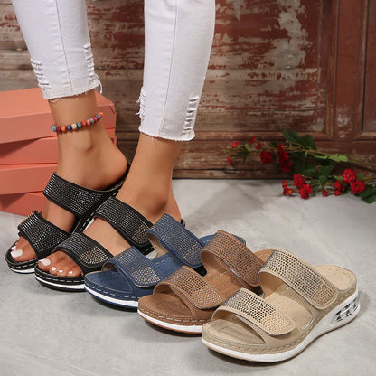 Stylish rhinestone-embellished summer sandals with air cushion sole and non-slip design