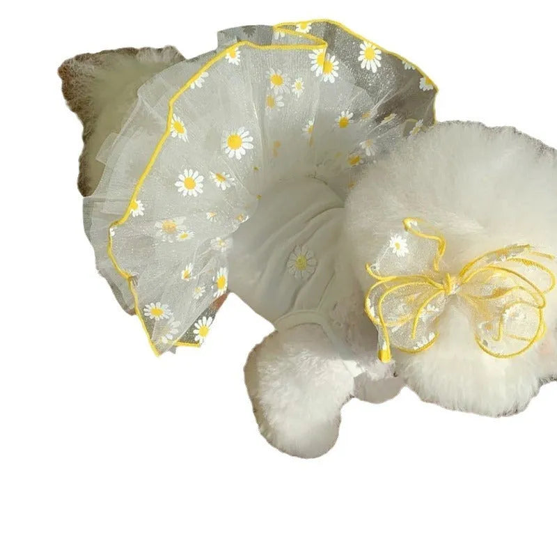 Yellow little daisy pattern summer dog clothes in polyester fabric for small dogs