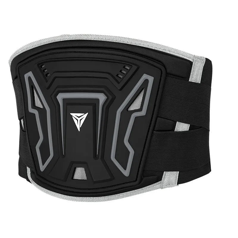 Motorcycle waist support harness in black colour with adjustable sizing for riding posture support