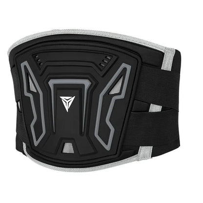Motorcycle waist support harness in black colour with adjustable sizing for riding posture support
