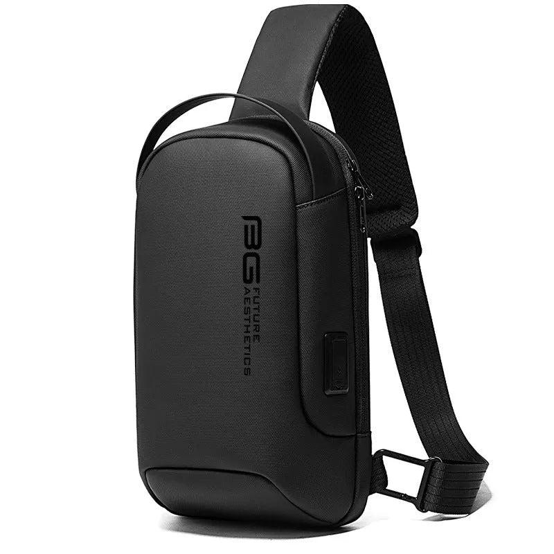 Men's Oxford cloth USB shoulder bag with letters print in business travel and commuting colours