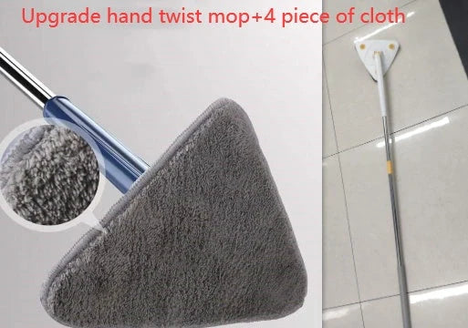Extendable Triangle Mop with 360° rotatable head for deep cleaning floors, walls, and ceilings