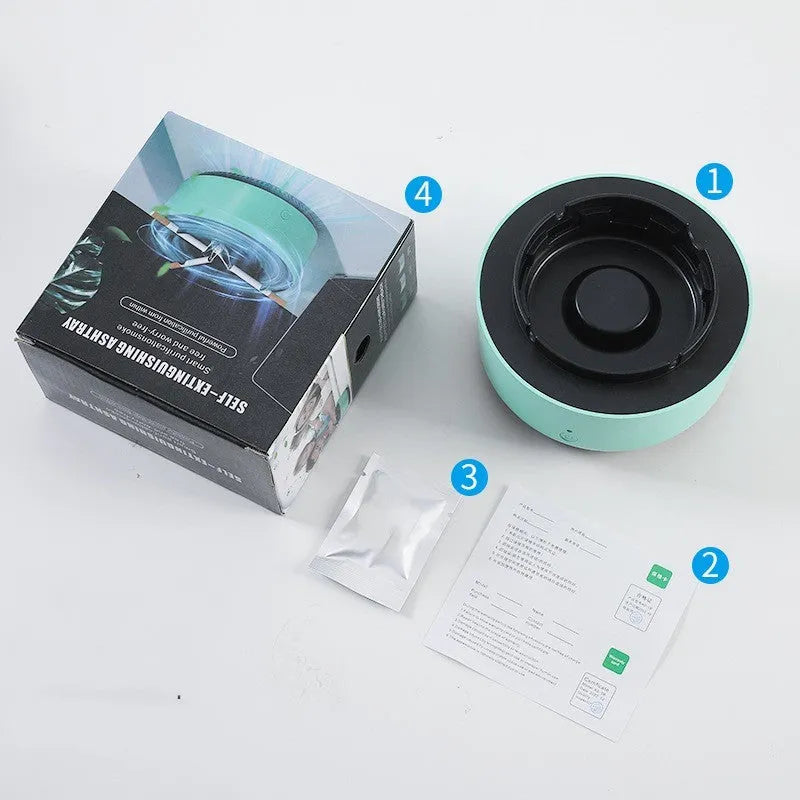 Portable automatic air purifier ashtray with negative ion technology for smoke removal