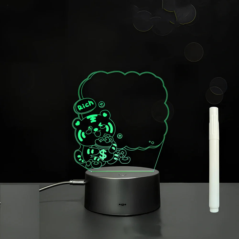 3D acrylic LED message board on black ABS base, 96cm x 40cm, with touch colourful lights and stylus
