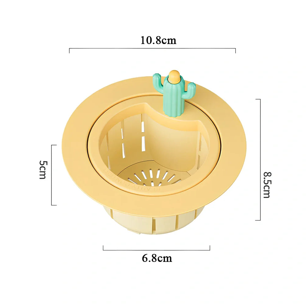 Green cactus-shaped PP sink filter basket with widened gasket on kitchen drain, 10cm height