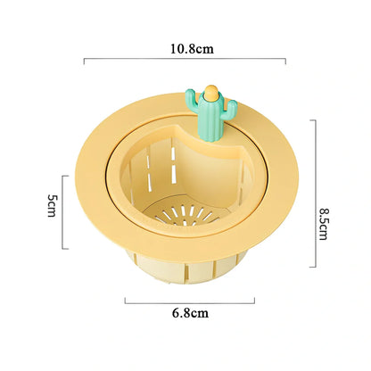 Green cactus-shaped PP sink filter basket with widened gasket on kitchen drain, 10cm height