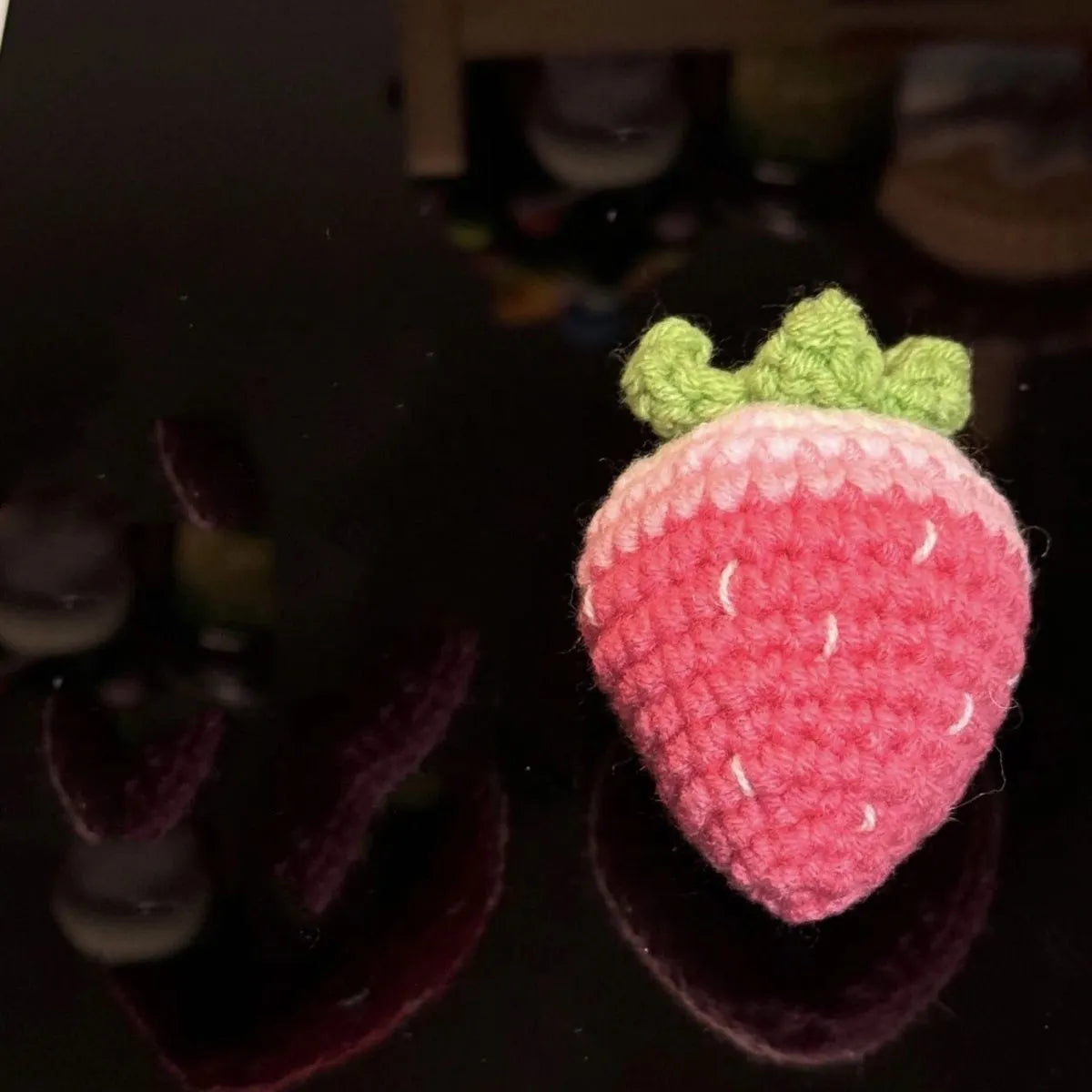 Finished soft plush strawberry pendant keychain in red and pink colour options