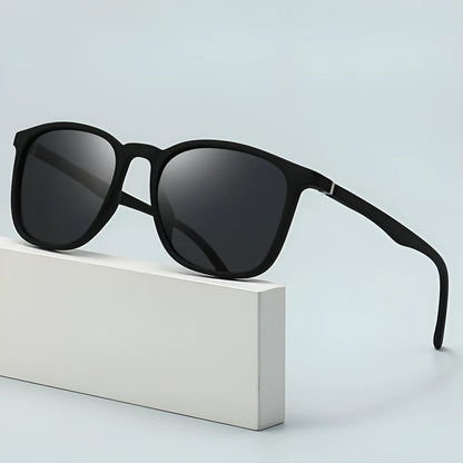 Men's polarised sunglasses with a PC frame and multiple lens colour options including dark green and grey.