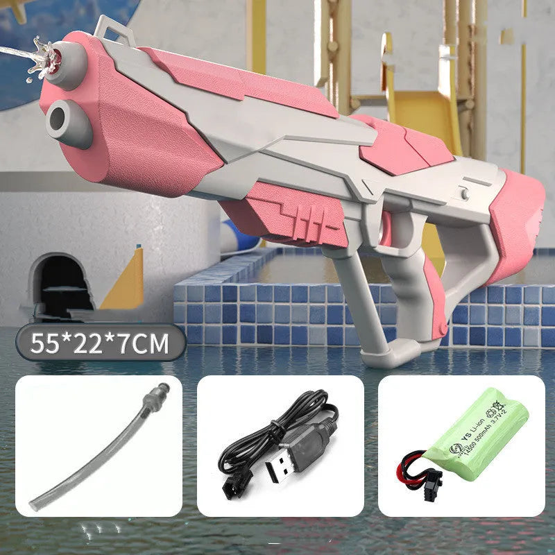 Blue electric water gun with anti-skid grip handle and USB charging port