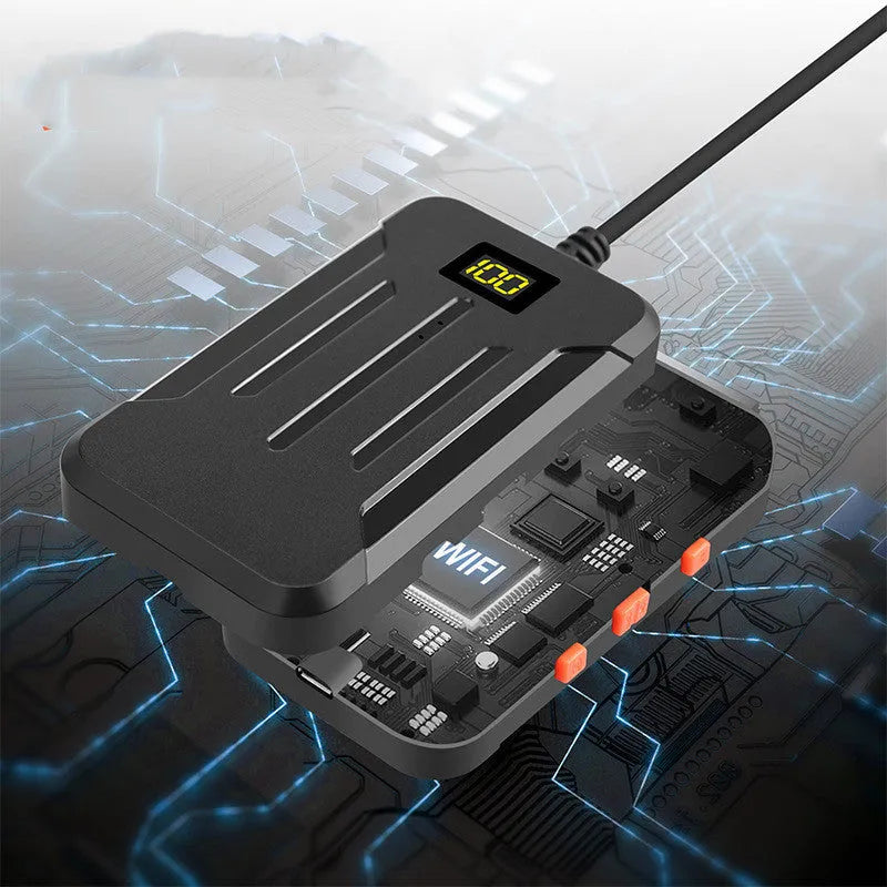 F300 wireless dual lens endoscope with IP68 waterproof probe, magnet, and hook accessories on a table.