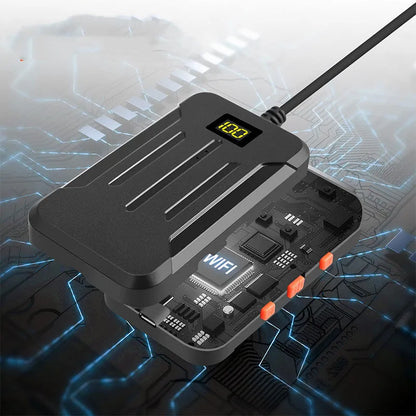 F300 wireless dual lens endoscope with IP68 waterproof probe, magnet, and hook accessories on a table.