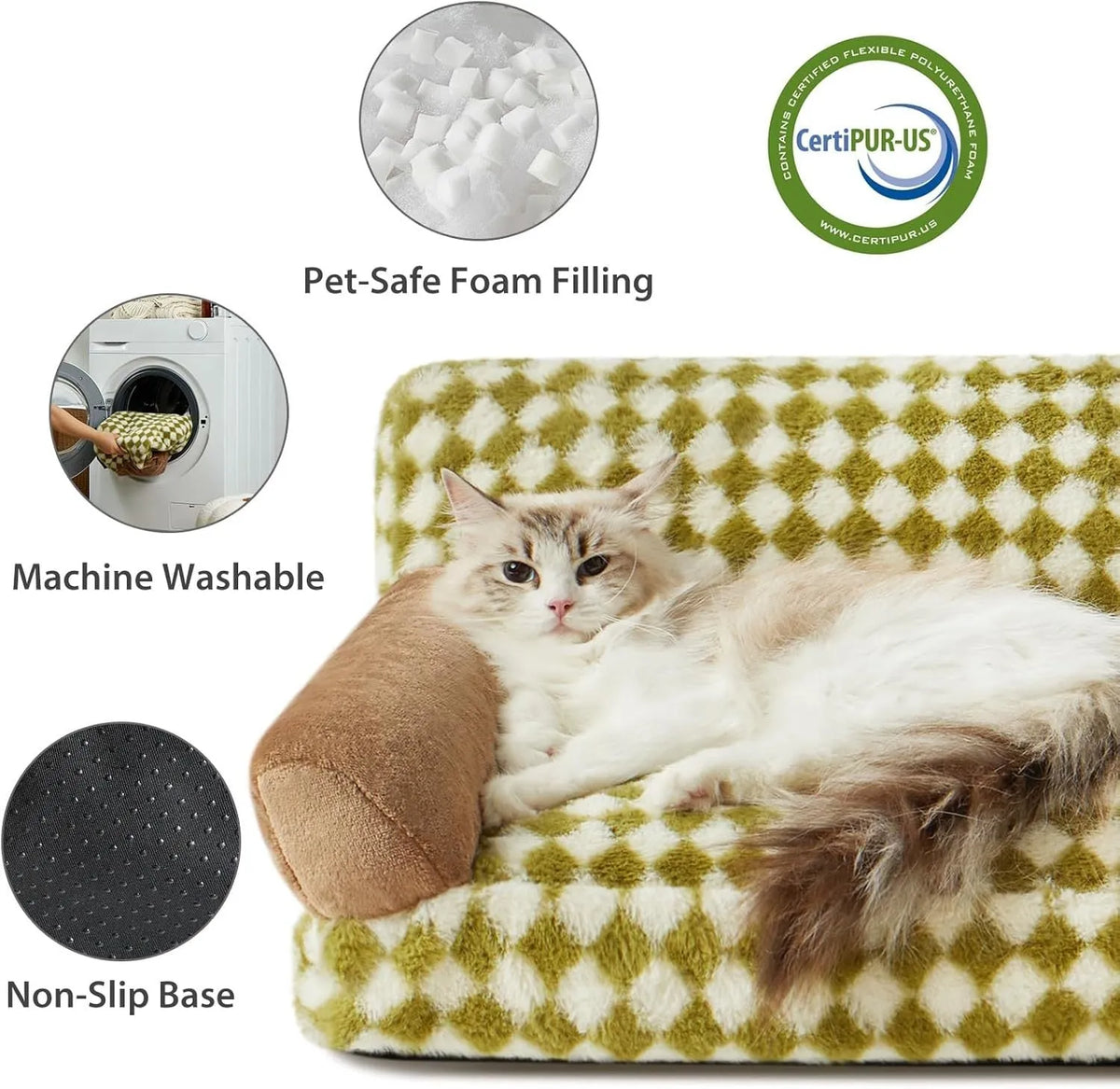 Checkered pattern pet couch bed for small cat or dog with removable washable cover