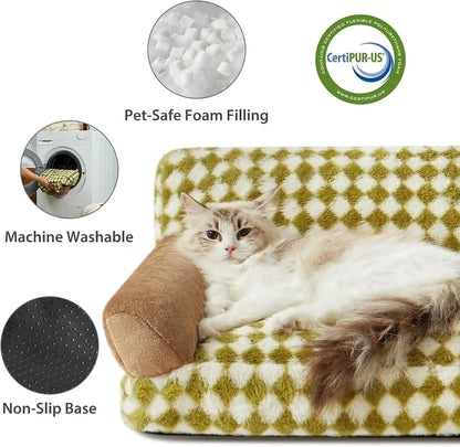 Checkered pattern pet couch bed for small cat or dog with removable washable cover