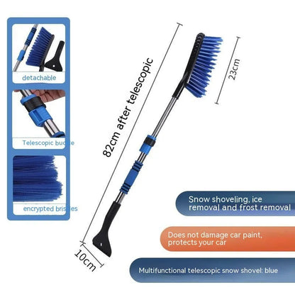 Yellow telescopic car snow scraper brush with thickened plastic snow ploughing blade for winter defrosting