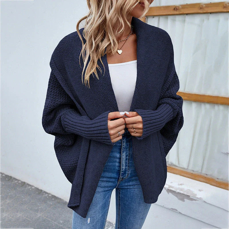 Stylish loose knit sweater jacket with bat wing sleeves in various colors