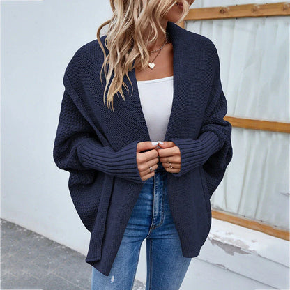 Stylish loose knit sweater jacket with bat wing sleeves in various colors