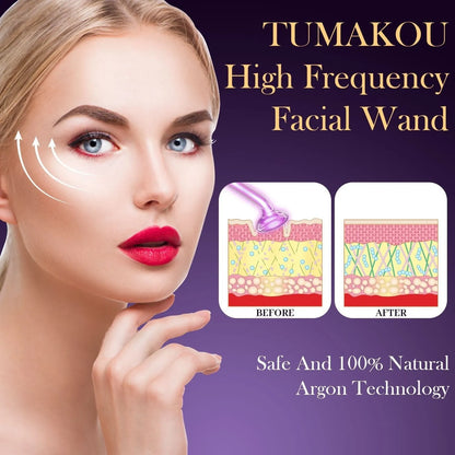 Purple high wave electrotherapy rod beauty instrument with six accessory heads for skincare treatments