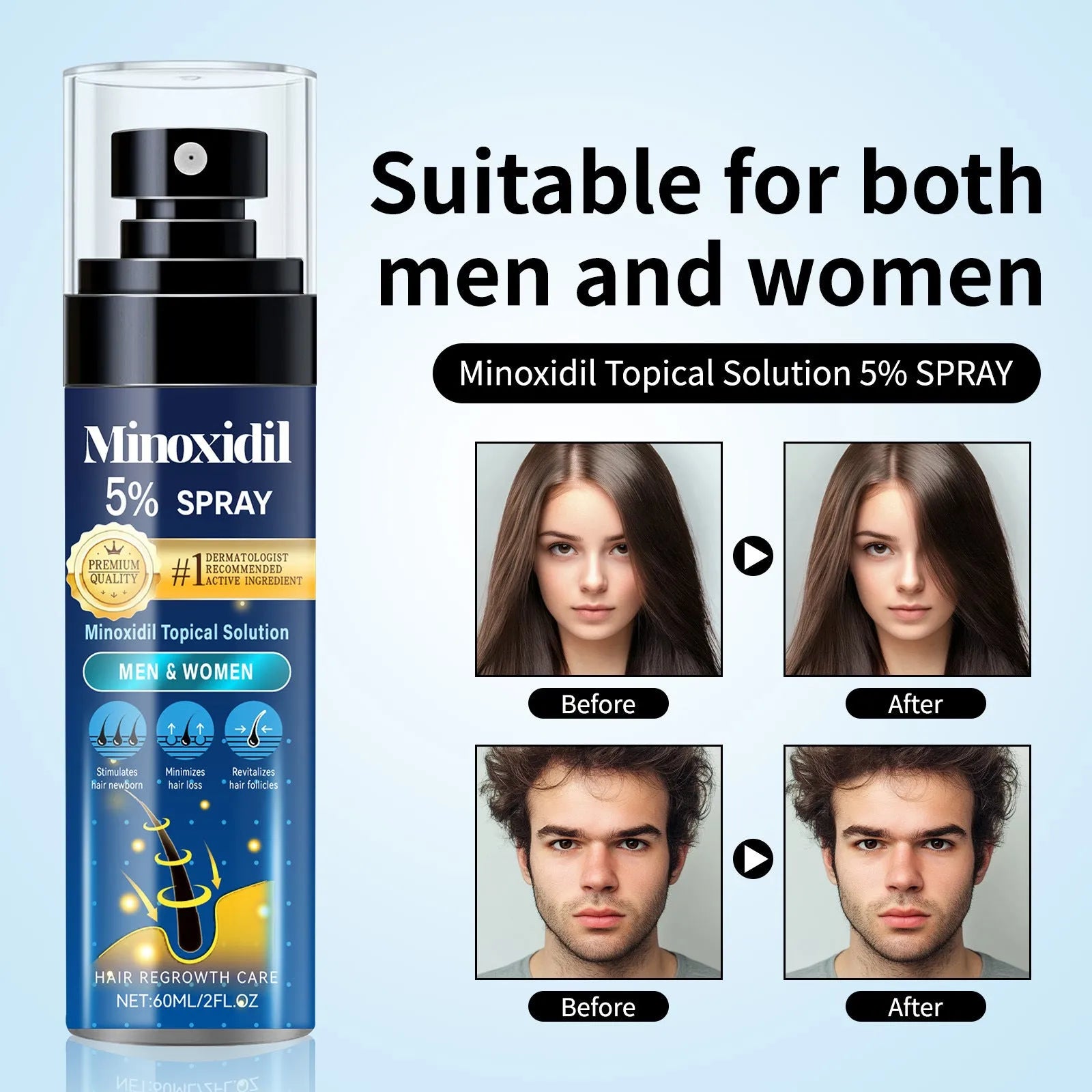 60ml white hair spray bottle for thinning hair and moisturising treatment