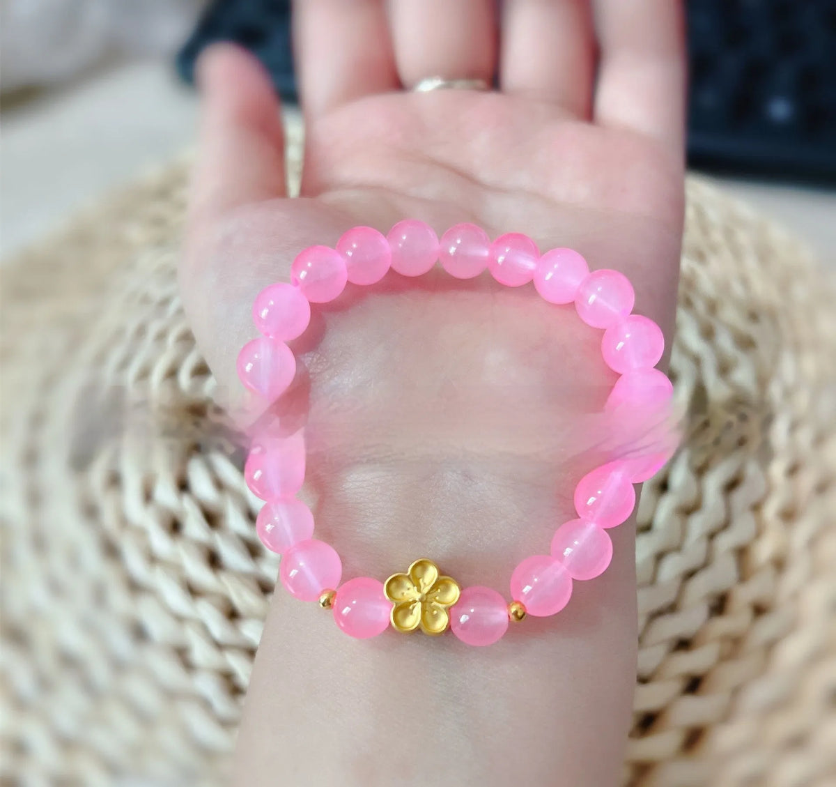 Aquamarine crystal bracelet with pink blue colour and geometric design elements