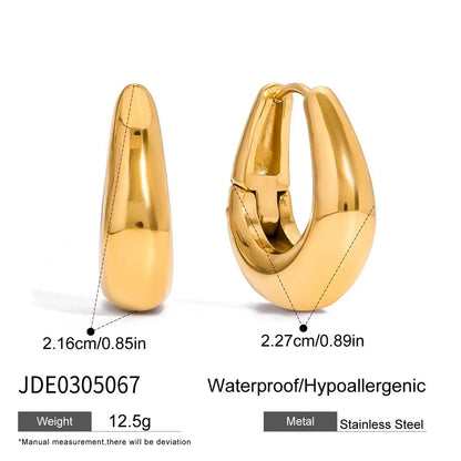 Pair of 18K gold plated stainless steel ear clips with geometric oval ellipse shape for women