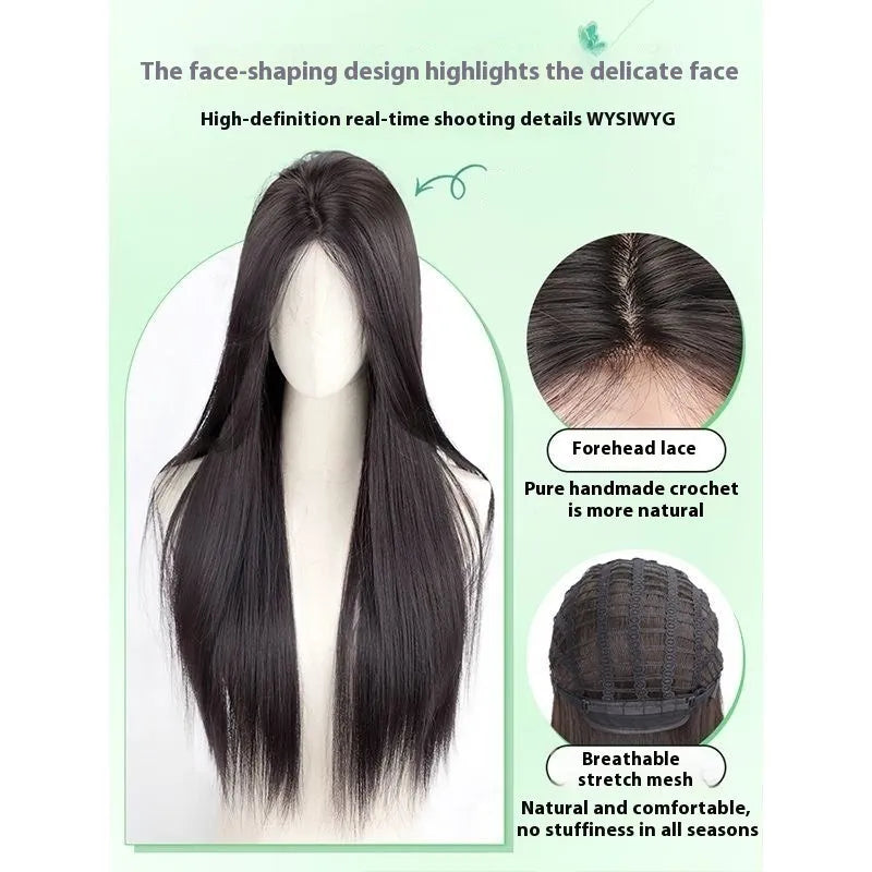 Female full-head wig with forehead lace seamless construction in brown black and cold brown colour options