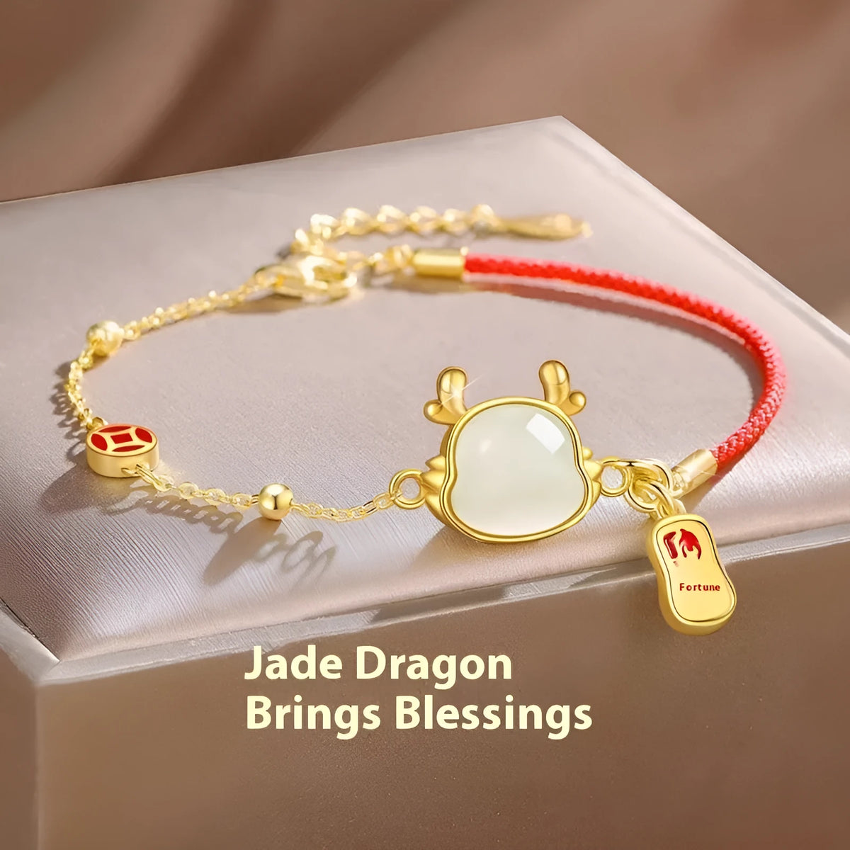 Silver-plated dragon zodiac bracelet for women with Hetian jade accents on a white background.