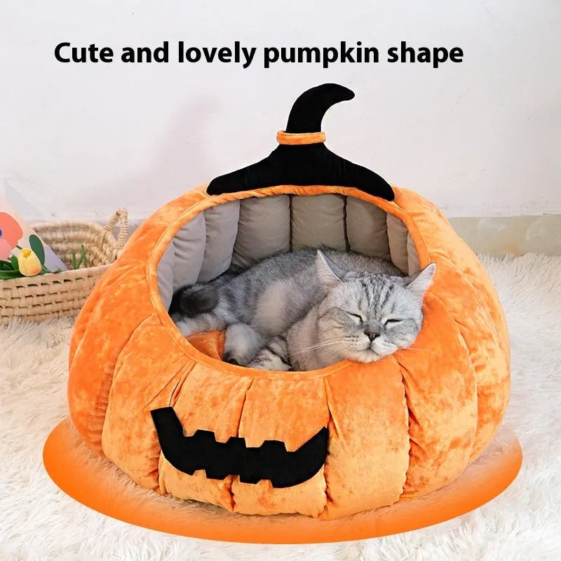 Halloween pumpkin design cat nest pet bed in orange or black cloth fabric