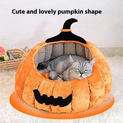 Halloween pumpkin design cat nest pet bed in orange or black cloth fabric