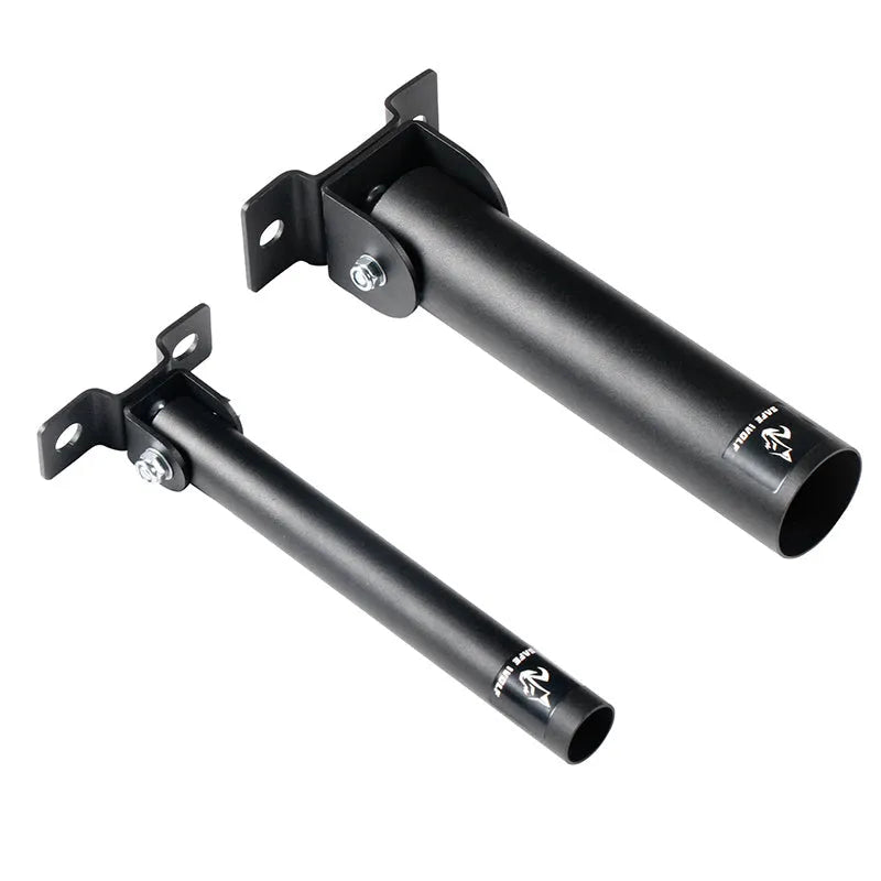 Steel wall barbell rack with 25 tubes for organising barbells and rods, showing mounting hardware
