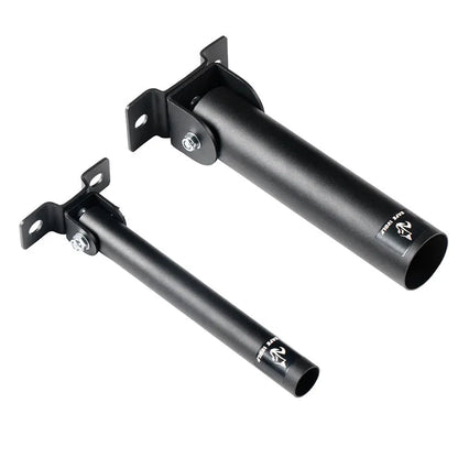 Steel wall barbell rack with 25 tubes for organising barbells and rods, showing mounting hardware