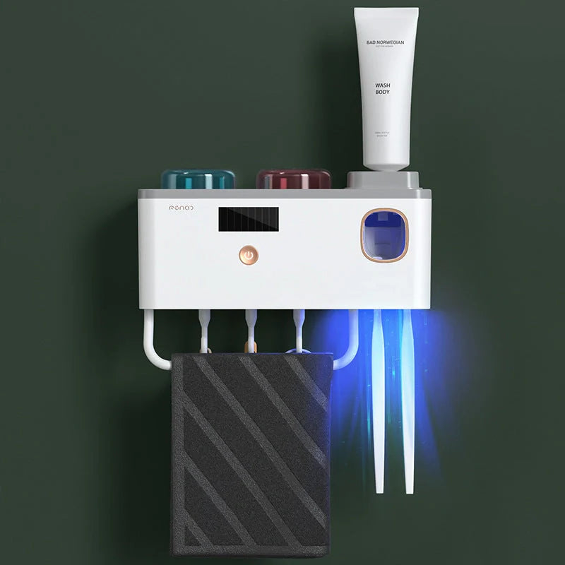 Multifunctional UV Germicidal Toothbrush Rack with magnetic cup and sterilisation feature