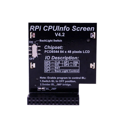 1.6 inch LCD display for Raspberry Pi with backlight switch showing CPU information