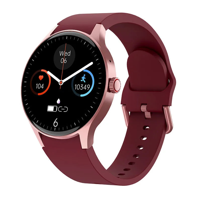 Smart watch with blood sugar and heart rate monitoring on wrist showing AMOLED display