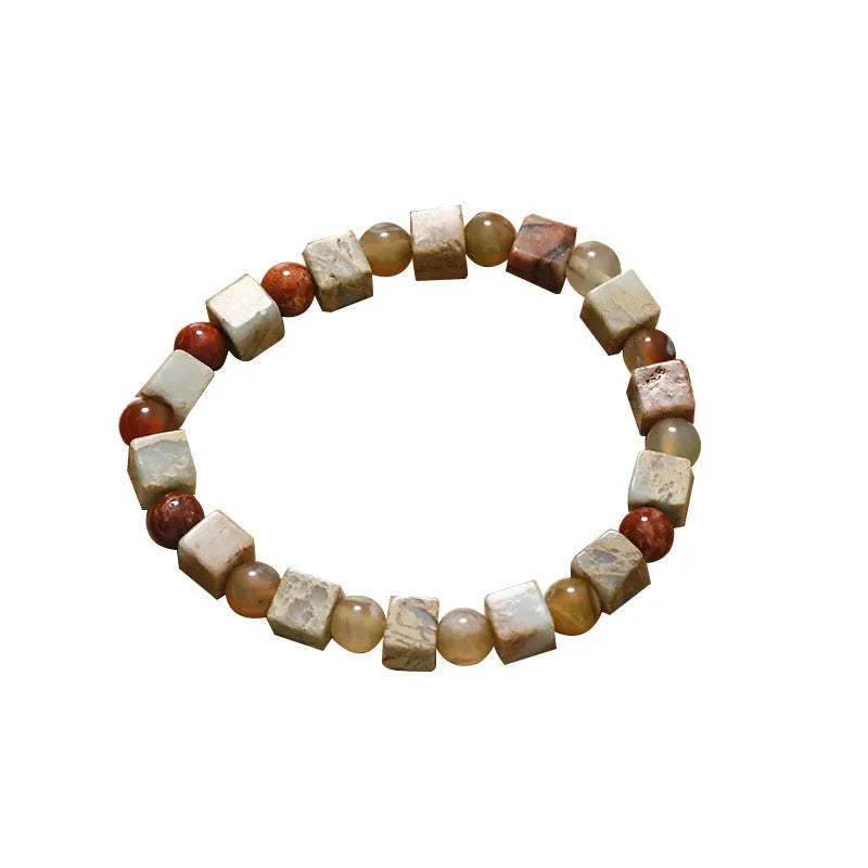 Human Fireworks natural Shoushan stone agate bracelet, hand-woven unisex geometric round design