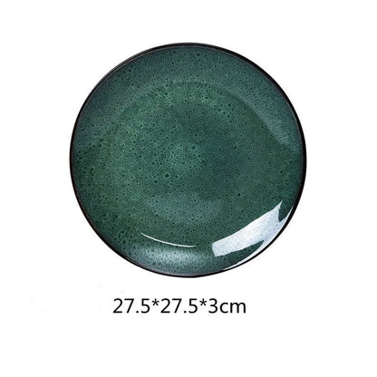 Retro European style porcelain bowls and plates set with round shape on dining table