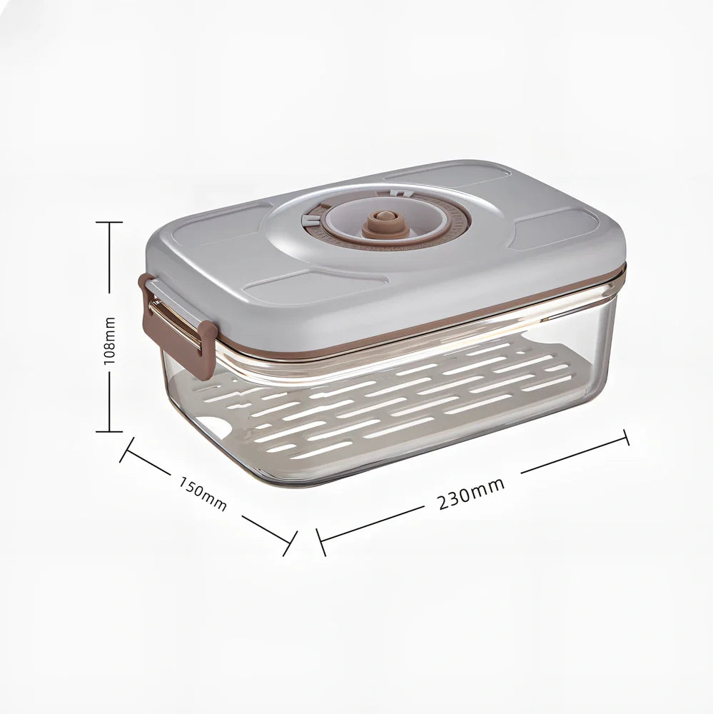Transparent vacuum food storage box with manual pump and removable drainage net for extended freshness
