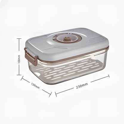 Transparent vacuum food storage box with manual pump and removable drainage net for extended freshness