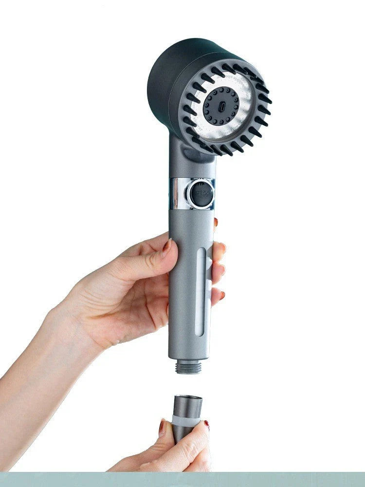 Premium multi-function shower head with rainfall and massage modes, made of durable ABS material and featuring a built-in water filter.