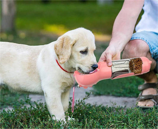 Multipurpose Pet Water Bottle with Feeding Bowl and Waste Bag Storage - Durable, Portable, and Convenient
