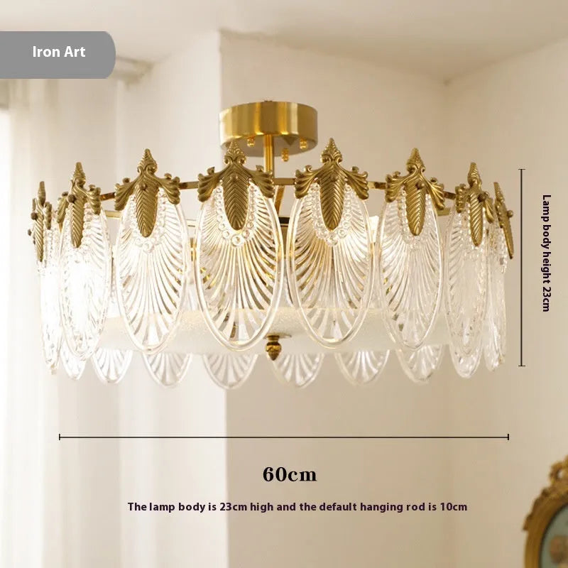 Peacock glass and iron ceiling lamp with LED tricolor light, available in 40cm, 50cm, and 60cm diameters