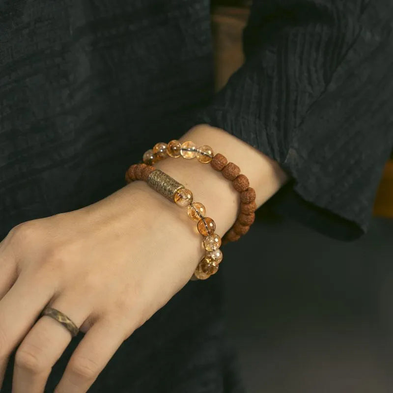 Retro-style LCD double circle bracelet with natural citrine stones for boys and girls jewellery