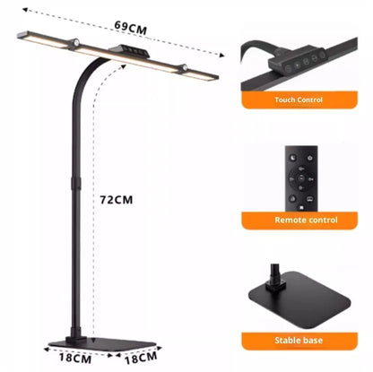 Black LED double-headed gooseneck table lamp with knob remote control, 62cm to 76cm, modern desk lamp