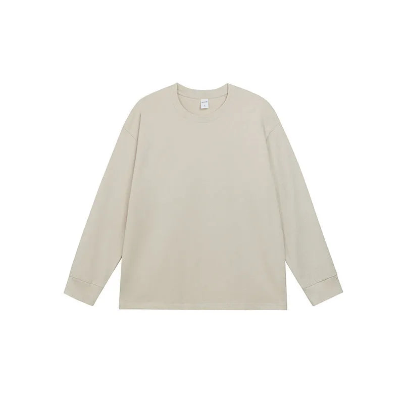 Men's loose fit solid colour cotton long sleeve t-shirt on a hanger