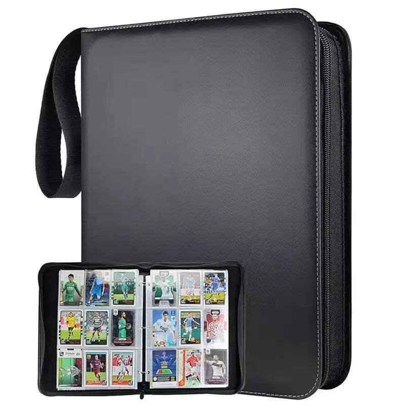 Four-grid card storage bag in black, yellow, sky blue, or red, holding up to 400 trading cards